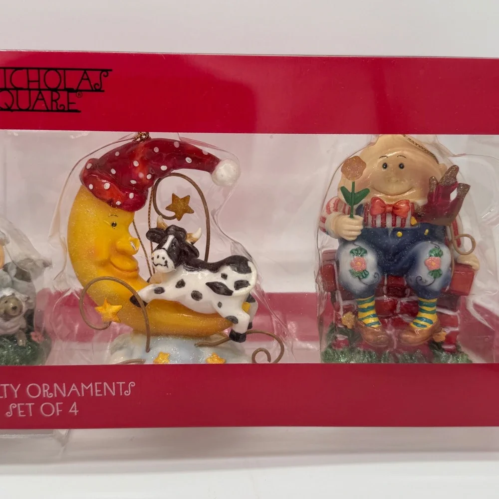 St Nicholas Square Mother Goose Nursery Rhyme Ornaments Set of 4 Flawed Box